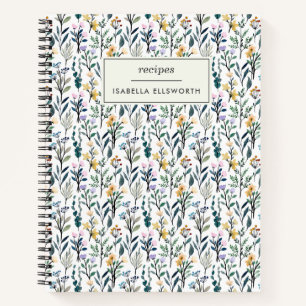 Boho Watercolor Wildflower Personalized Recipe Notebook