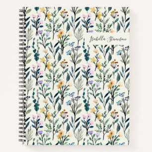 Boho Watercolor Wildflower Personalized Sketchbook Notebook