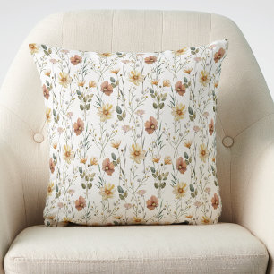 Boho Watercolor Wildflower Throw Pillow