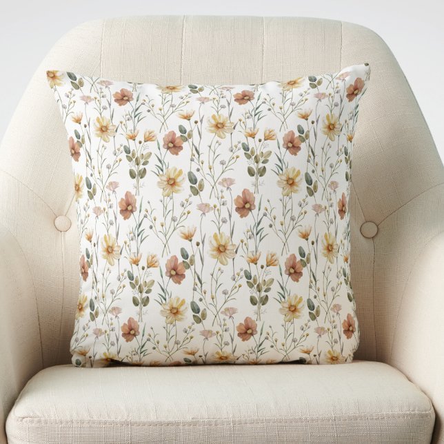 Boho Watercolor Wildflower Throw Pillow (Creator Uploaded)