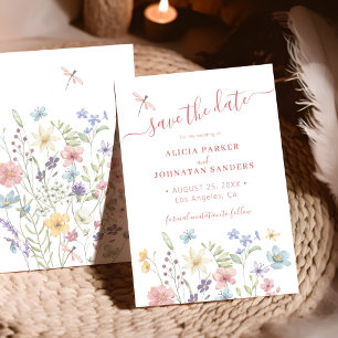 Boho watercolor wildflower wedding save the date