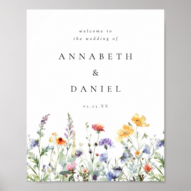 Boho Watercolor Wildflower Wedding Welcome Poster (Front)