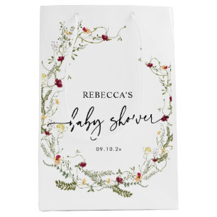 Boho Watercolor Wildflowers Baby Shower Medium Gift Bag