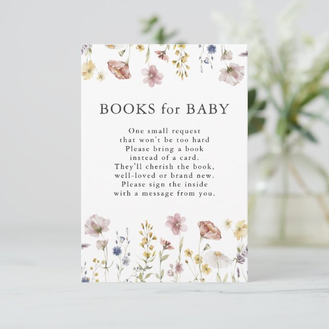 Boho Watercolor Wildflowers Books for Baby  Enclosure Card (Standing Front)