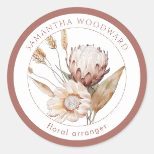 Boho Watercolor Wildflowers Floral Arranger Classic Round Sticker