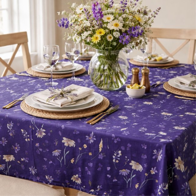 Boho Watercolor Wildflowers Navy  Tablecloth (Creator Uploaded)