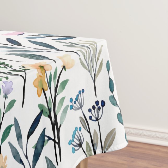Boho Watercolor Wildflowers Painting Pattern Tablecloth (In Situ)