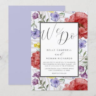 Boho Watercolor Wildflowers Purple Wedding  Invitation