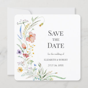 Boho Watercolor Wildflowers Save The Date Card