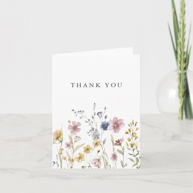 Boho Watercolor Wildflowers Thank You (Front)