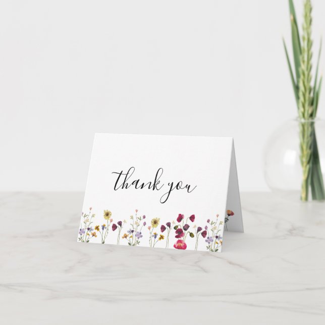 Boho Watercolor Wildflowers Thank You Card (Front)