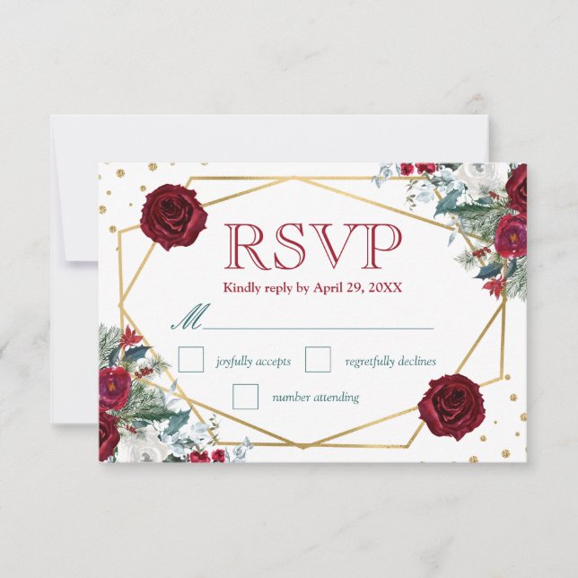 Boho Watercolor Winter Flowers Wedding Carte RSVP (Devant)