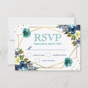 Boho Watercolor Winter Flowers Wedding RSVP Card