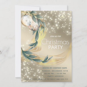 Boho watercolor winter greenery gold Christmas Invitation