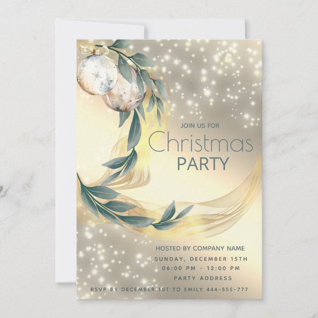 Boho watercolor winter greenery gold Christmas  Invitation (Front)