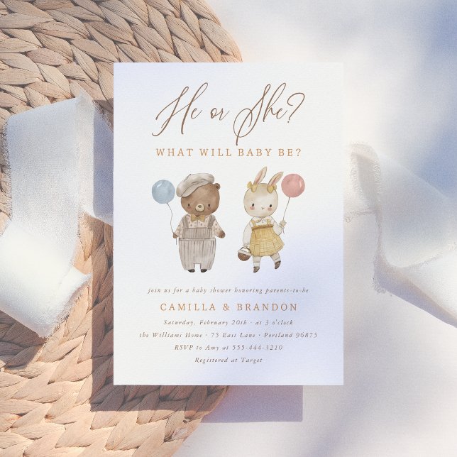 Boho Watercolor Woodland Animals Gender Reveal Invitation (Creator Uploaded)