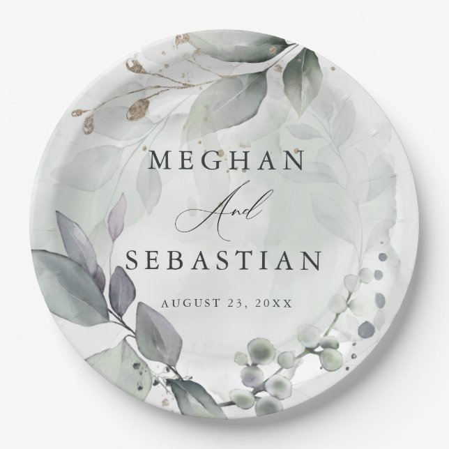 BOHO Watercolor Woodland Foliage  Paper Plate (Front)