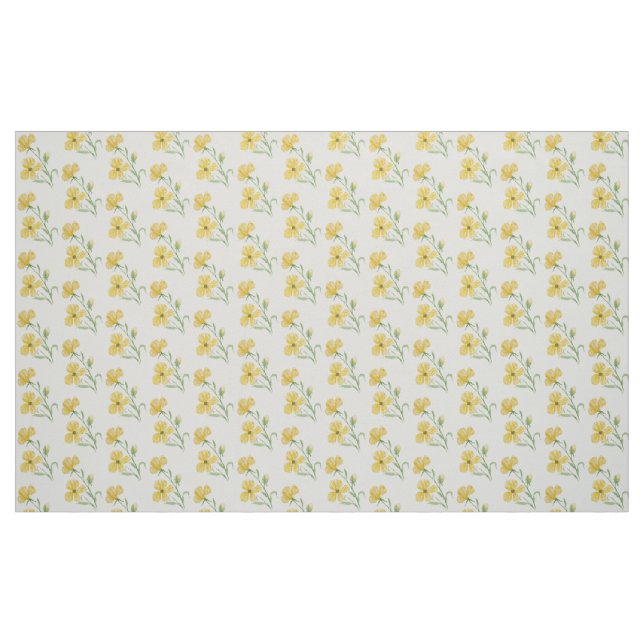 Boho Watercolor Yellow Floral Pattern Fabric (Fat Quarter)