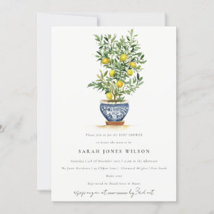 Boho Watercolor Yellow Lemon Tree Baby Shower Invitation