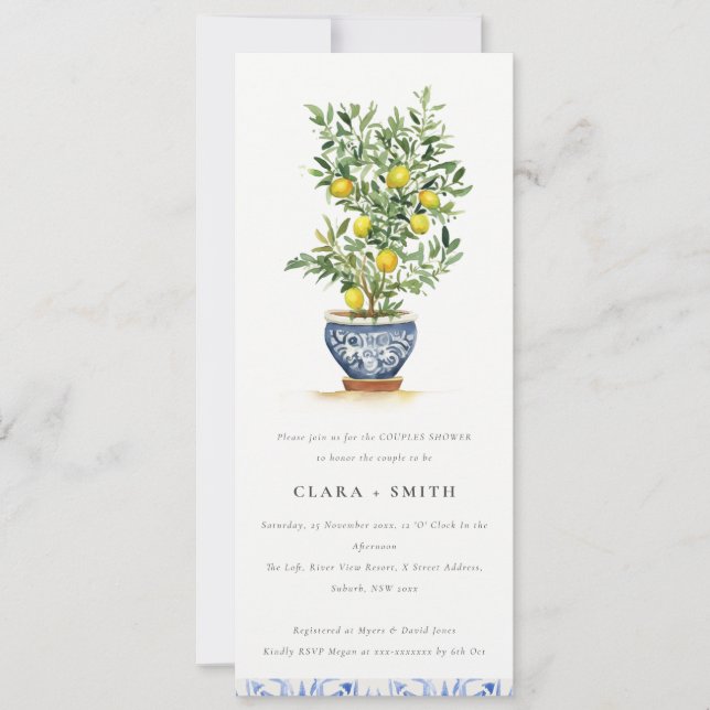 Boho Watercolor Yellow Lemon Tree Couples Shower Invitation (Front)
