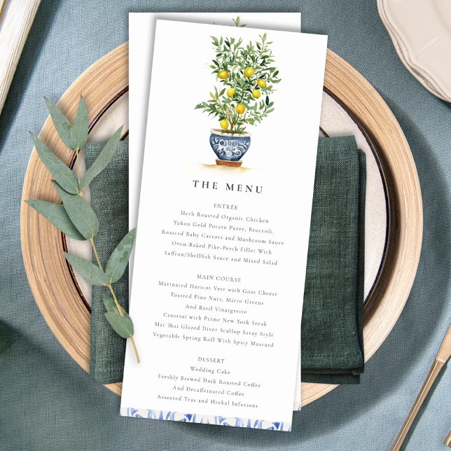Boho Watercolor Yellow Lemon Tree Menu Card (Creator Uploaded)