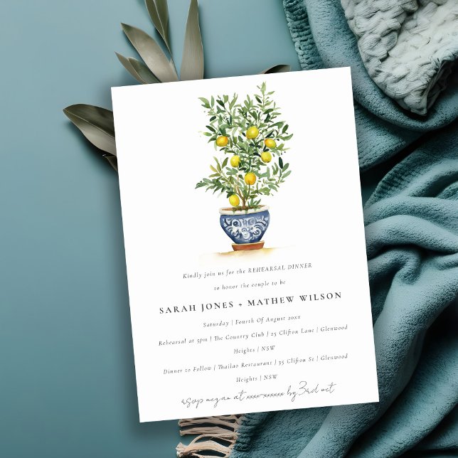 Boho Watercolor Yellow Lemon Tree Rehearsal Dinner Invitation (Creator Uploaded)