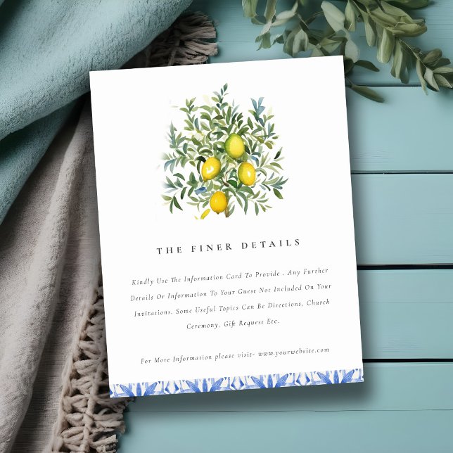 Boho Watercolor Yellow Lemon Tree Wedding Details Enclosure Card (Creator Uploaded)