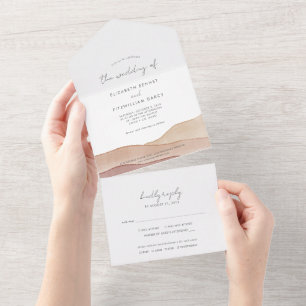 Boho Watercolour Abstract Wedding  All In One Invitation
