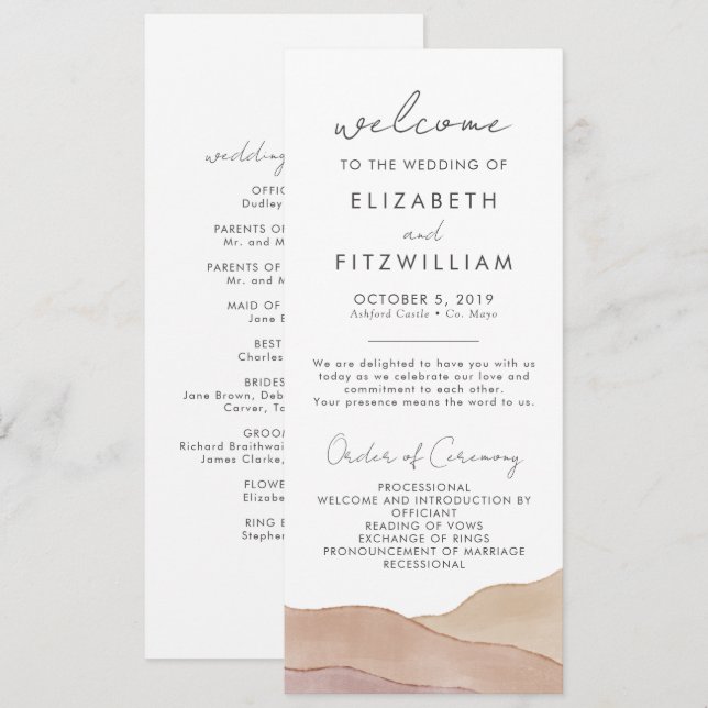 Boho Watercolour Abstract | Wedding Ceremony   Program (Front/Back)