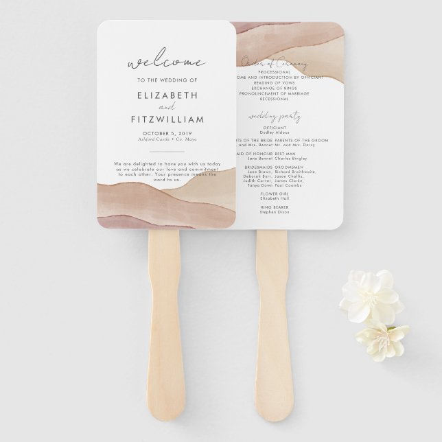 Boho Watercolour Abstract | Wedding Program   Hand Fan (Front and Back)