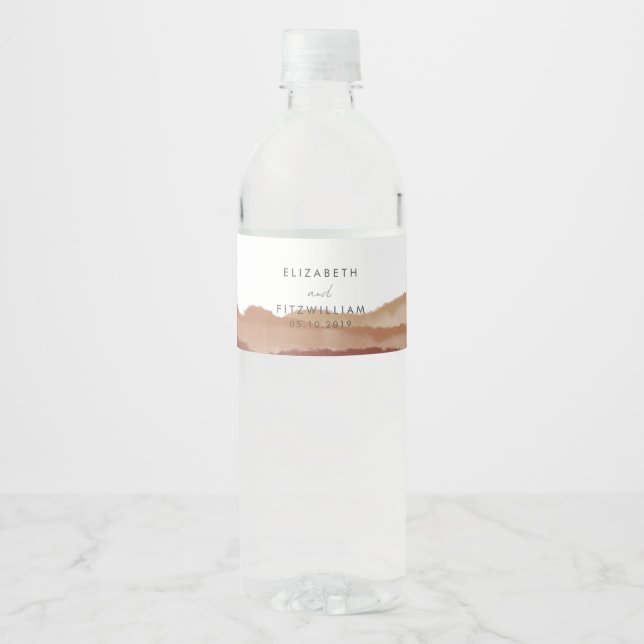 Boho Watercolour Abstract Wedding  Water Bottle Label (Front)