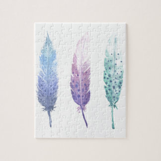 Boho Watercolour Feather Trio Jigsaw Puzzle