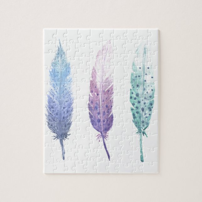 Boho Watercolour Feather Trio Jigsaw Puzzle (Vertical)