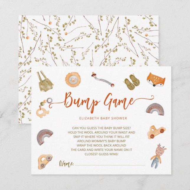 Boho Waterolor Baby Shower Bump Game Enclosure Car Card (Front/Back)