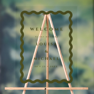 Boho Wavy Frame Green Wedding Welcome Acrylic Sign
