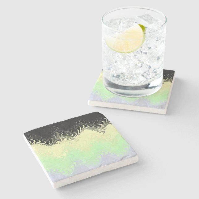 Boho Wavy Marbled Abstract Cassgender Pride Flag Stone Coaster (Side)