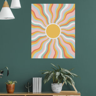 Boho Wavy Sun Rays Retro Design Poster