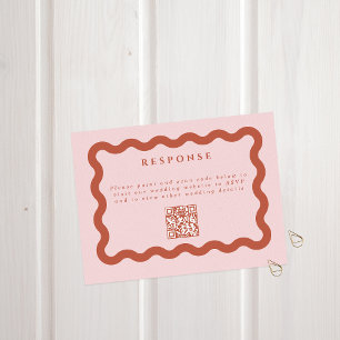 Boho Wavy Terracotta & Blush Wedding QR Code RSVP Card