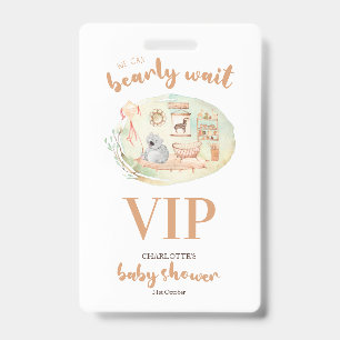Boho We Can Bearly Wait Baby Shower Badge