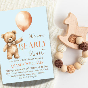 Boho We Can Beary Wait Blue Bear Boy Baby Shower Invitation