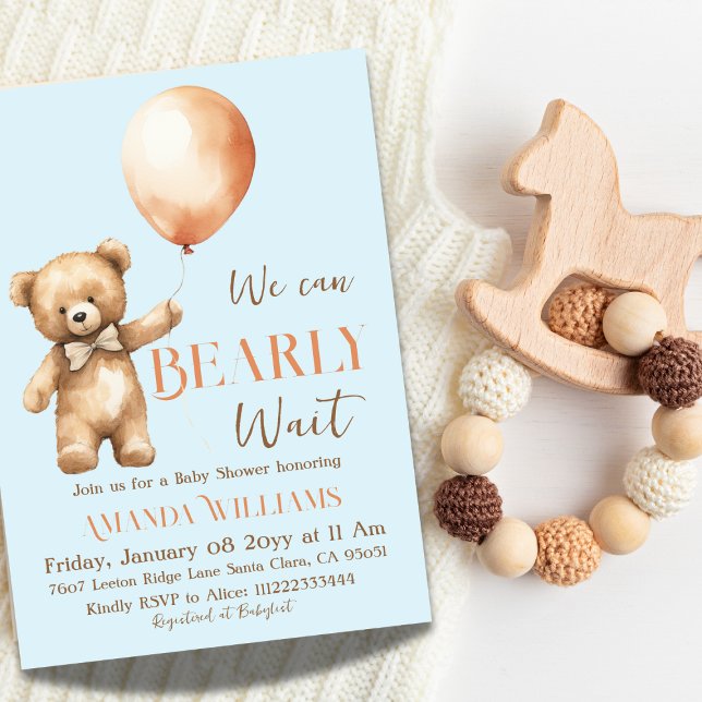 Boho We Can Beary Wait Blue Bear Boy Baby Shower Invitation (Creator Uploaded)