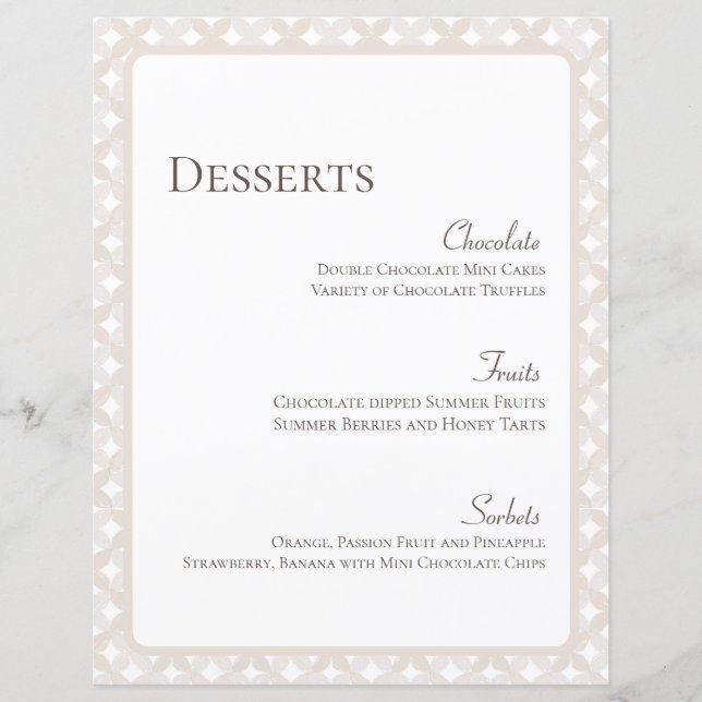Boho Wedding 8.5X11 Customizable Dessert Menu (Front)
