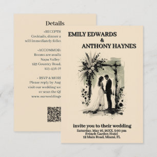 Boho Wedding Arch Invitation with Bride and Groom