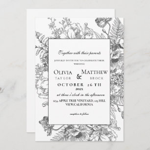Boho Wedding Black & White Elegant Modern Wedding Invitation