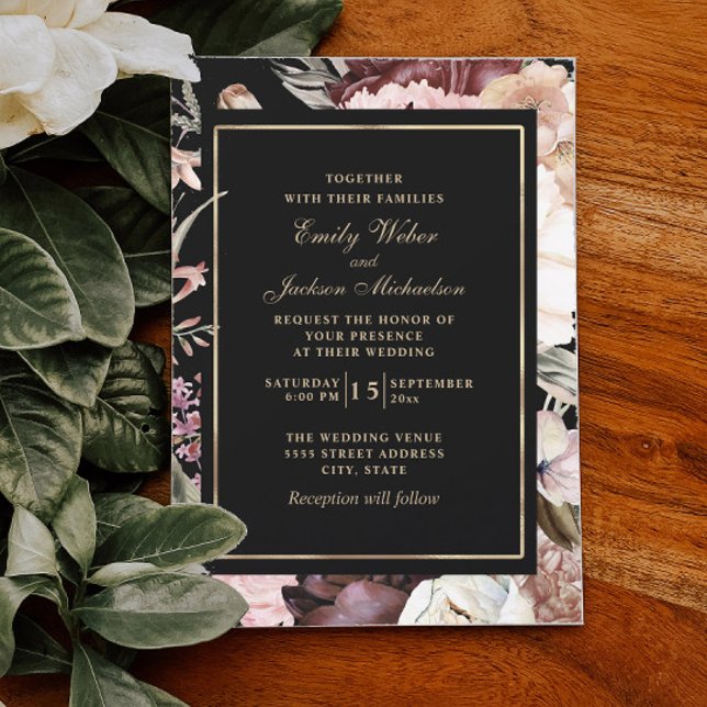 Boho Wedding Burgundy Blush Pink Cream Black Invitation (Creator Uploaded)