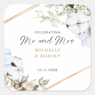Boho Wedding Celebrating Mr & Mrs Custom Floral Square Sticker