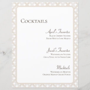 Boho Wedding Customizable 8.5X11 Cocktail Menu