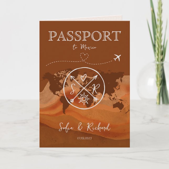 Boho Wedding Destination Passport Map Terracotta Invitation (Front)