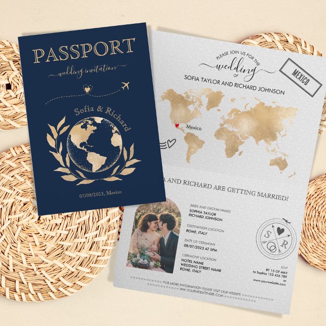 Boho Wedding Destination Passport World Map Invitation (Creator Uploaded)