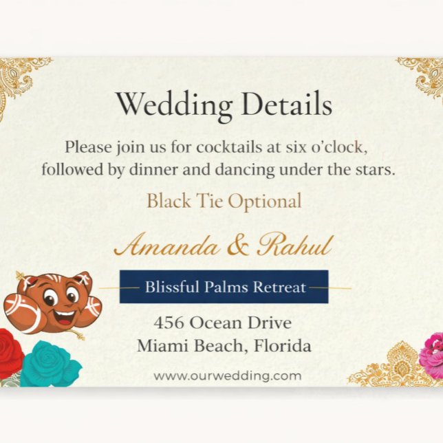 Boho Wedding Details Card | Chic Floral Luxe (Elegant Gold Floral Wedding Details Card — Romantic design for luxury and destination celebrations)